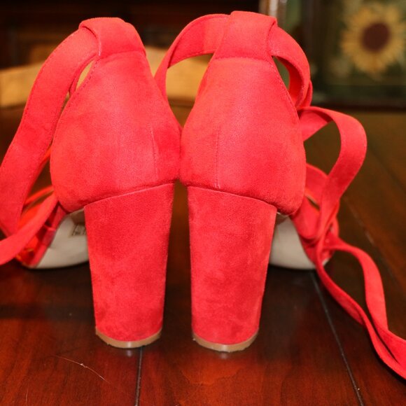 FINAL OFFER! - Carcuume Ellery Red Suede Lace-up Heels - size 10 - Picture 6 of 9